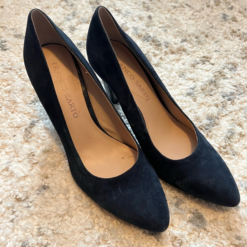 Franco Sarto Navy Blue Suede Heels 7.5